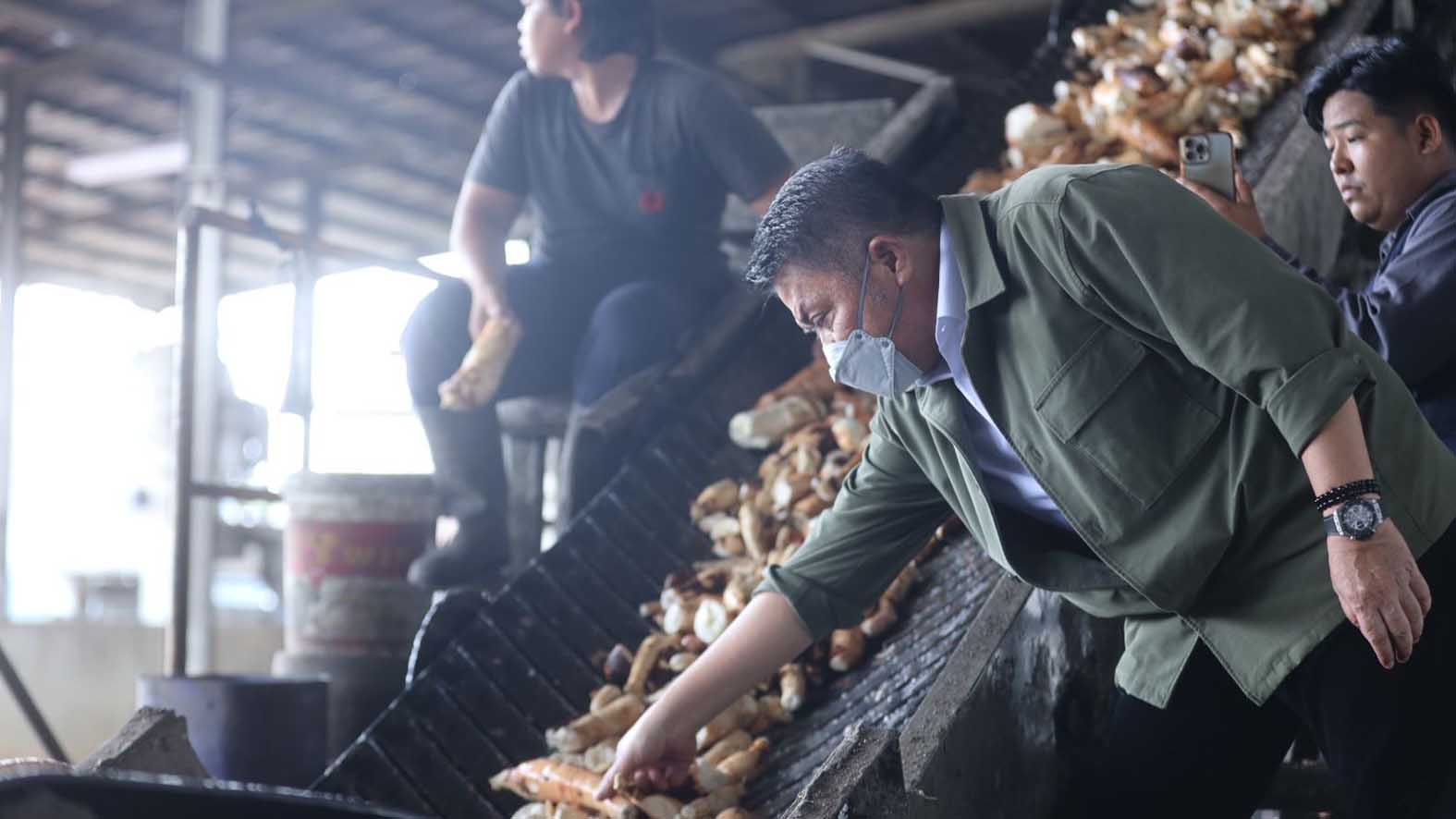 Gubernur Sumsel Herman Deru berkeliling ke area produksi untuk menyaksikan secara langsung proses hilirisasi ubi kayu jadi tepung tapioka berkualitas tinggi. Foto : Dok. Pemprov Sumsel