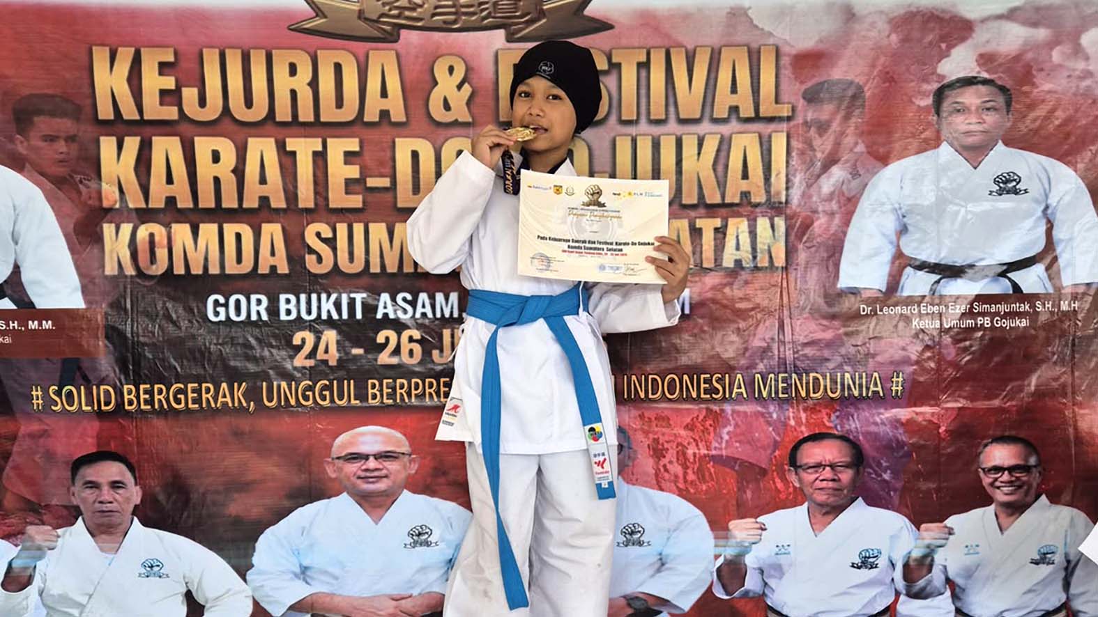 Nabila Adzkia Gustin siswi MIN 1 Musi Rawas, Juara 1 Kejuaraan Daerah(Kejurda) dan Festival Karate- Do Gojukai Komda Sumatera Selatan Foto : Dokumentasi MIN 1 Musi Rawas